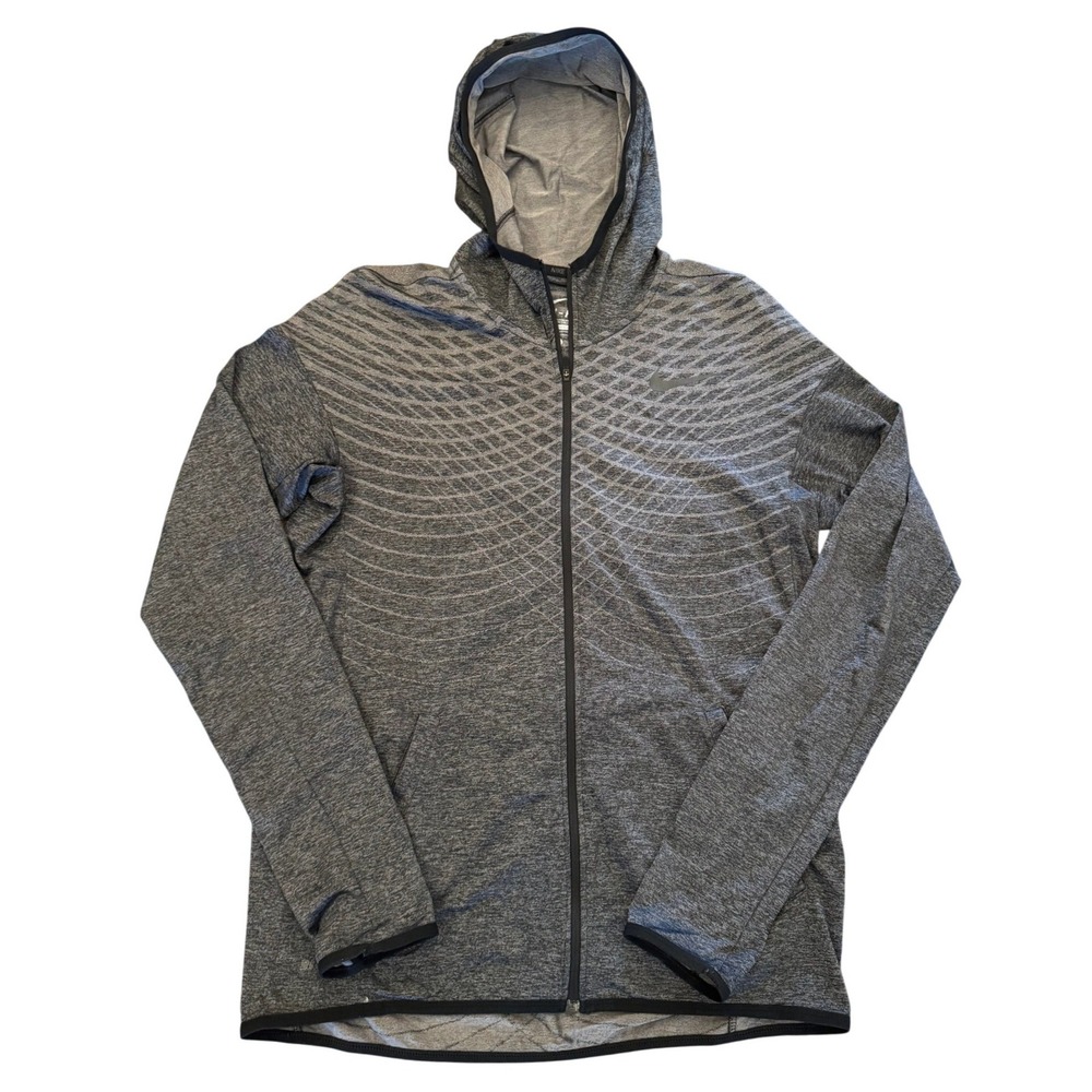 Nike Mens Dri-FIT Full Zip Training Hoodie Grey Geometric Pattern Medium